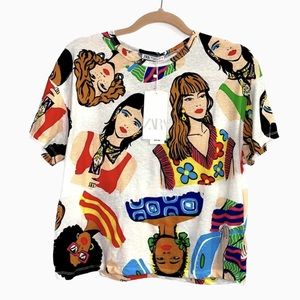 Zara Women’s Women Faces Oversized Short Graphic Tee Size Small
